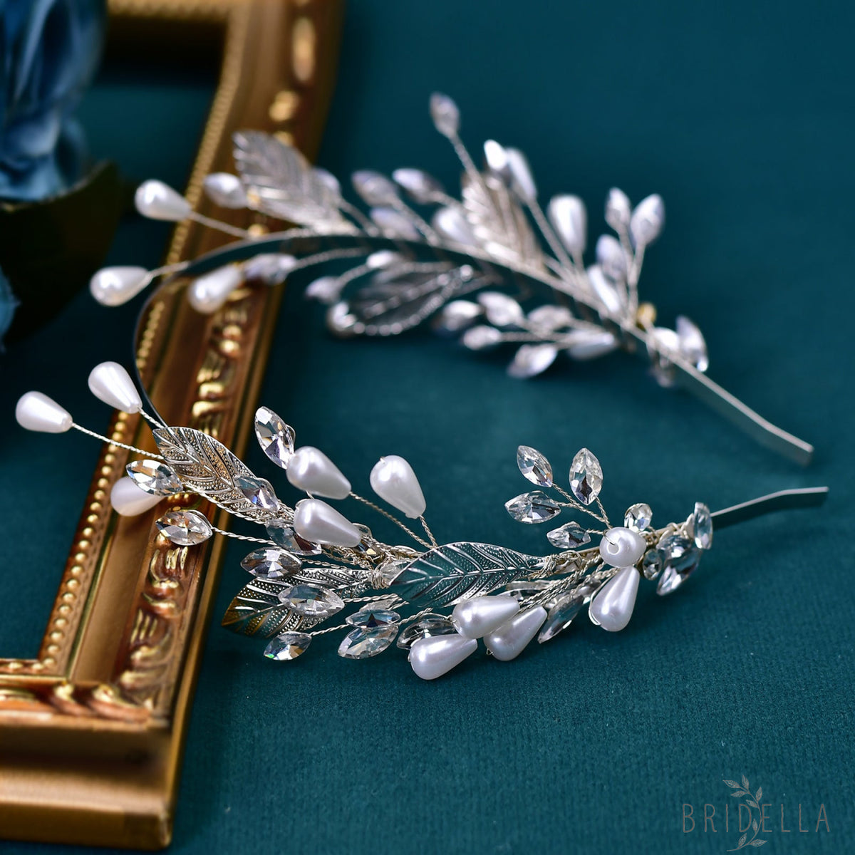 BHP586-S silver rhinestone pearl tiara