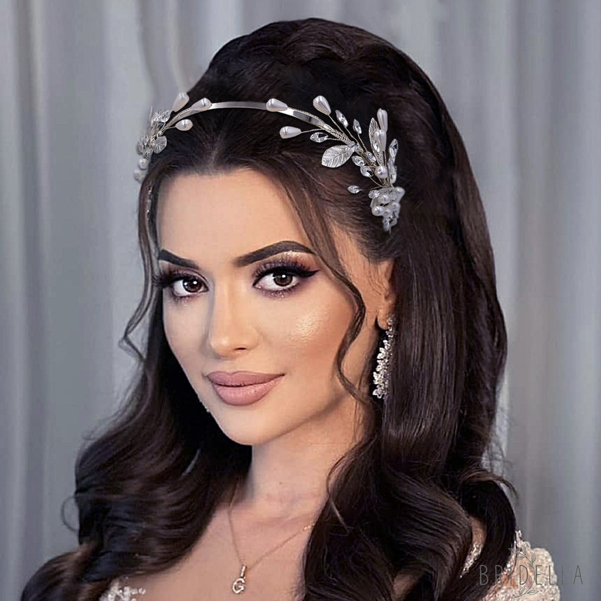 BHP586-S silver rhinestone pearl tiara