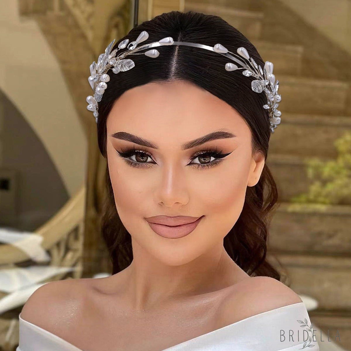 BHP586-S silver rhinestone pearl tiara