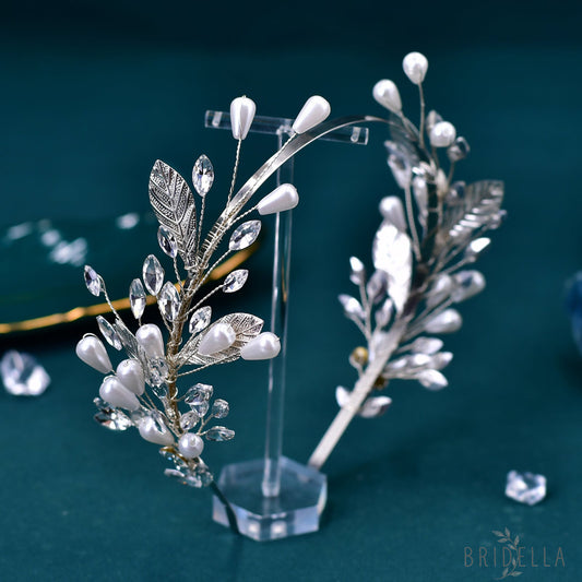 BHP586-S silver rhinestone pearl tiara