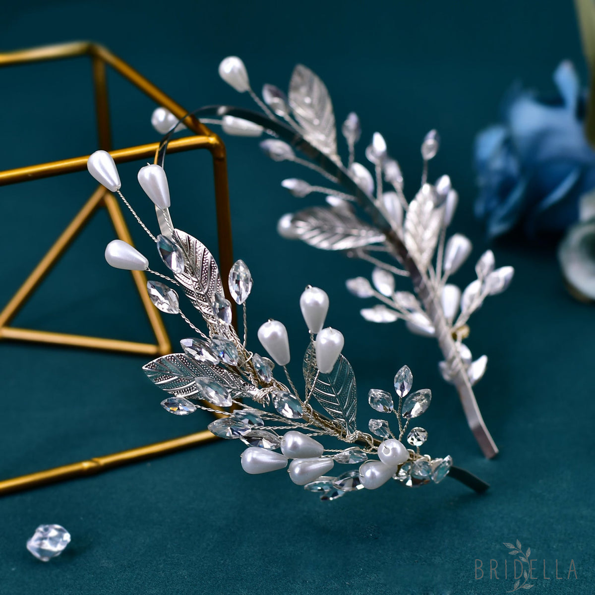 BHP586-S silver rhinestone pearl tiara