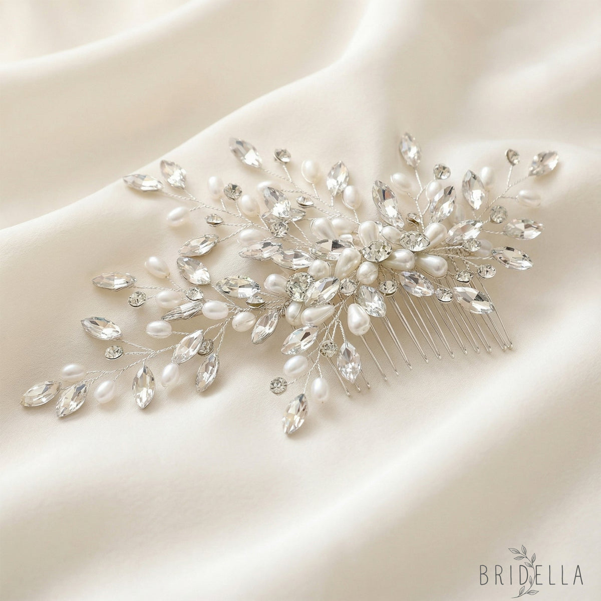 Silver Rhinestone Pearl Bridal Tiara Crown - Bridella BHP527-S - Silvery - HEADWEAR