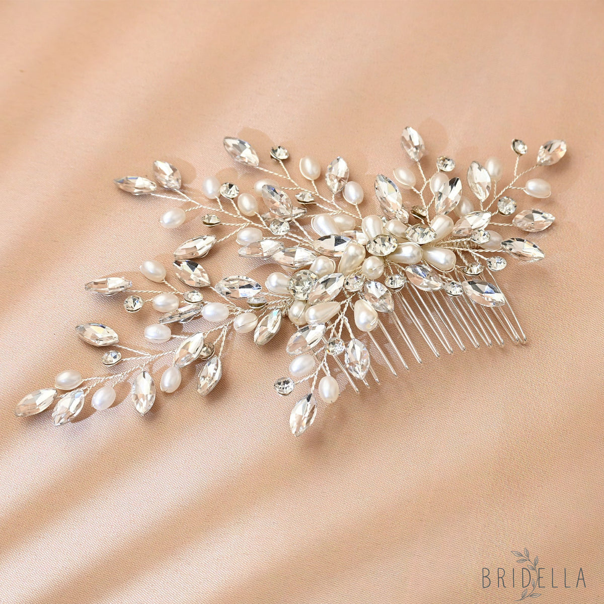 Silver Rhinestone Pearl Bridal Tiara Crown - Bridella BHP527-S - Silvery - HEADWEAR
