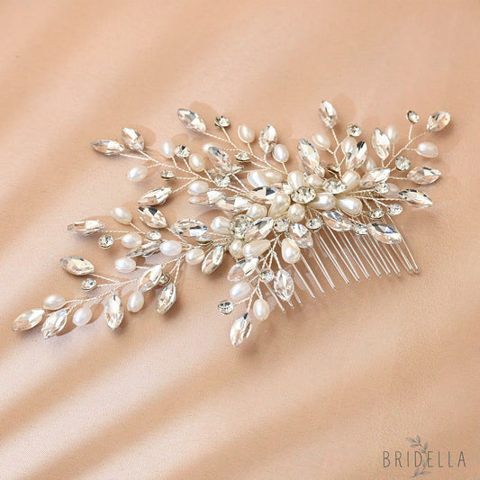 Silver Rhinestone Pearl Bridal Tiara Crown - Bridella BHP527-S - Silvery - HEADWEAR