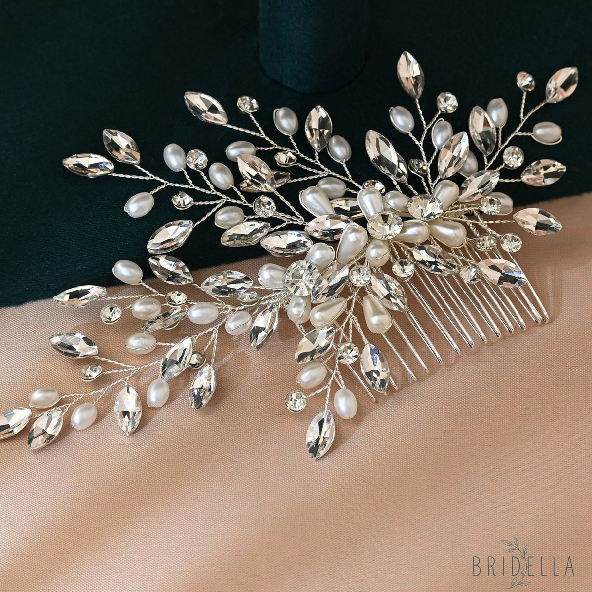 Silver Rhinestone Pearl Bridal Tiara Crown - Bridella BHP527-S - Silvery - HEADWEAR