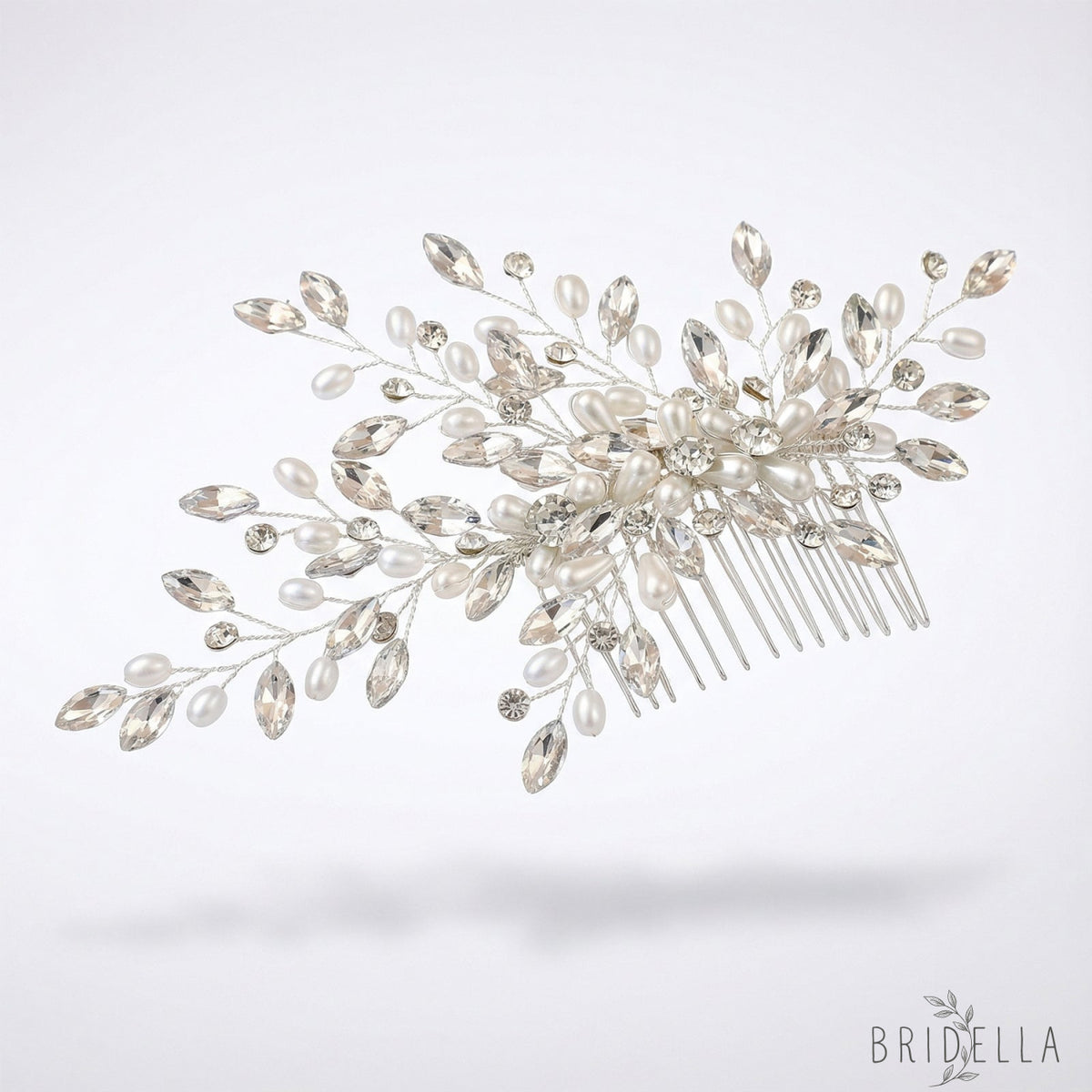 Silver Rhinestone Pearl Bridal Tiara Crown - Bridella BHP527-S - Silvery - HEADWEAR