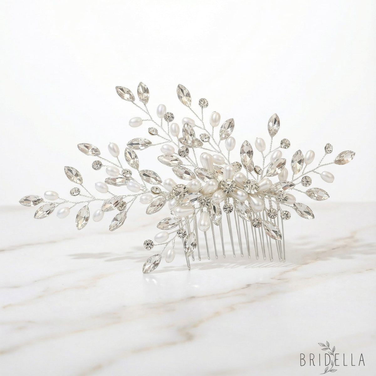 Silver Rhinestone Pearl Bridal Tiara Crown - Bridella BHP527-S - Silvery - HEADWEAR