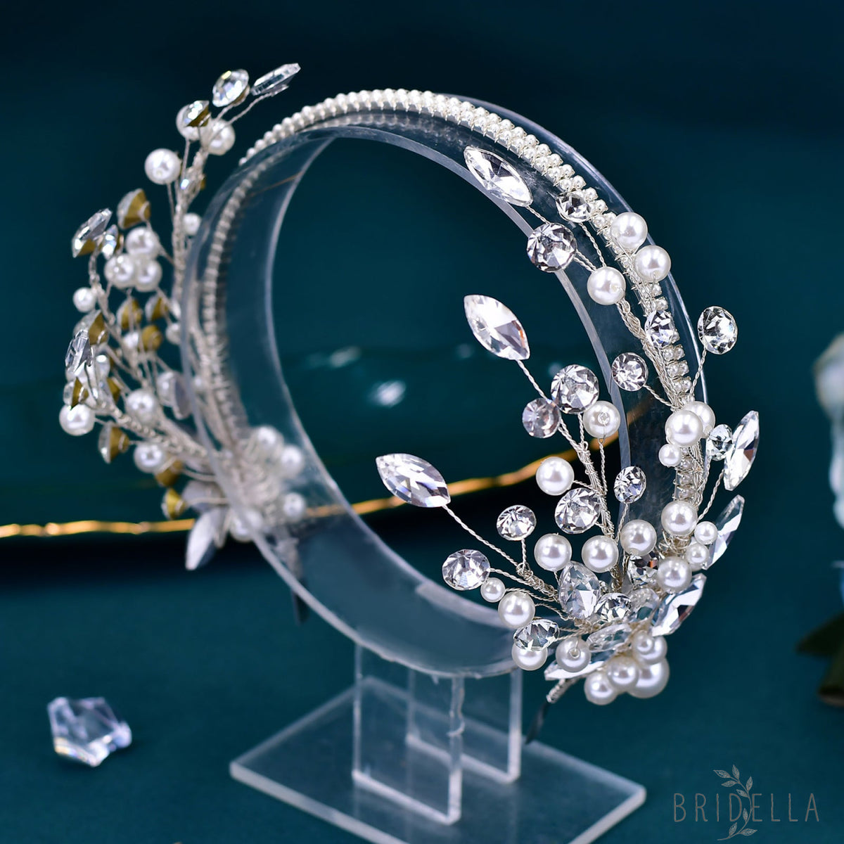 BHP582-S silver rhinestone pearl tiara