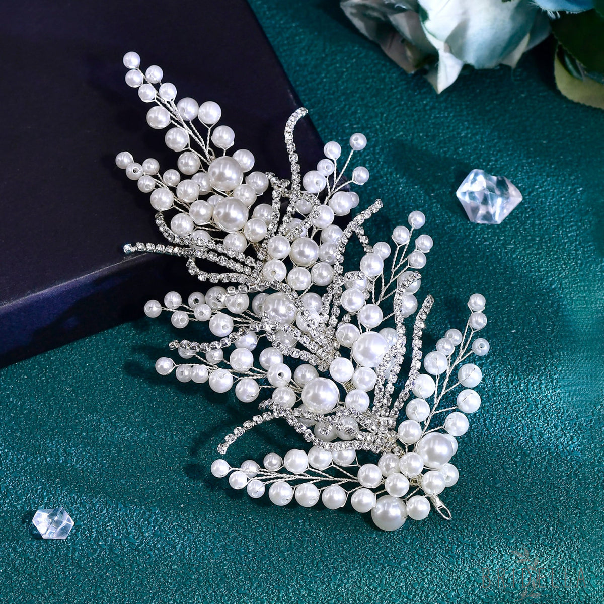 BHP731-S silver rhinestone pearl tiara