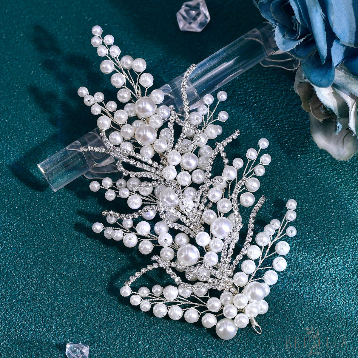 BHP731-S silver rhinestone pearl tiara