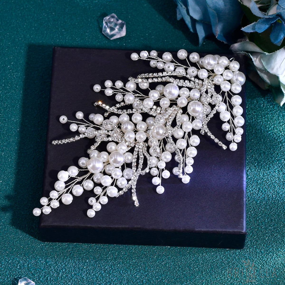 BHP731-S silver rhinestone pearl tiara