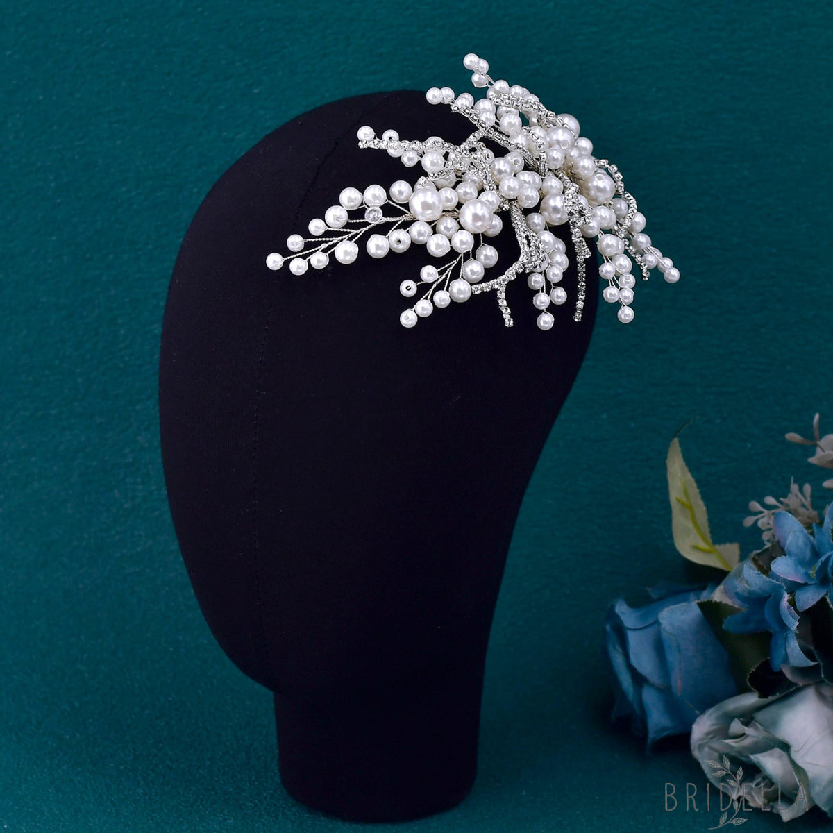 BHP731-S silver rhinestone pearl tiara