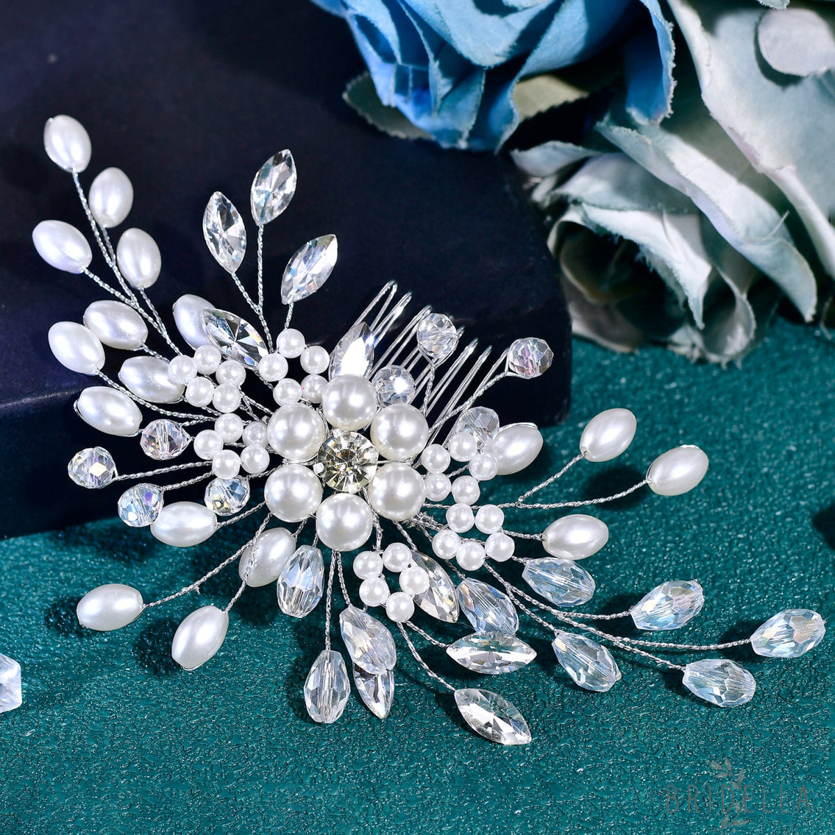 BHP836-S silver rhinestone pearl tiara