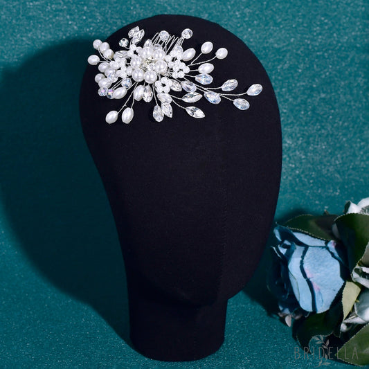 BHP836-S silver rhinestone pearl tiara