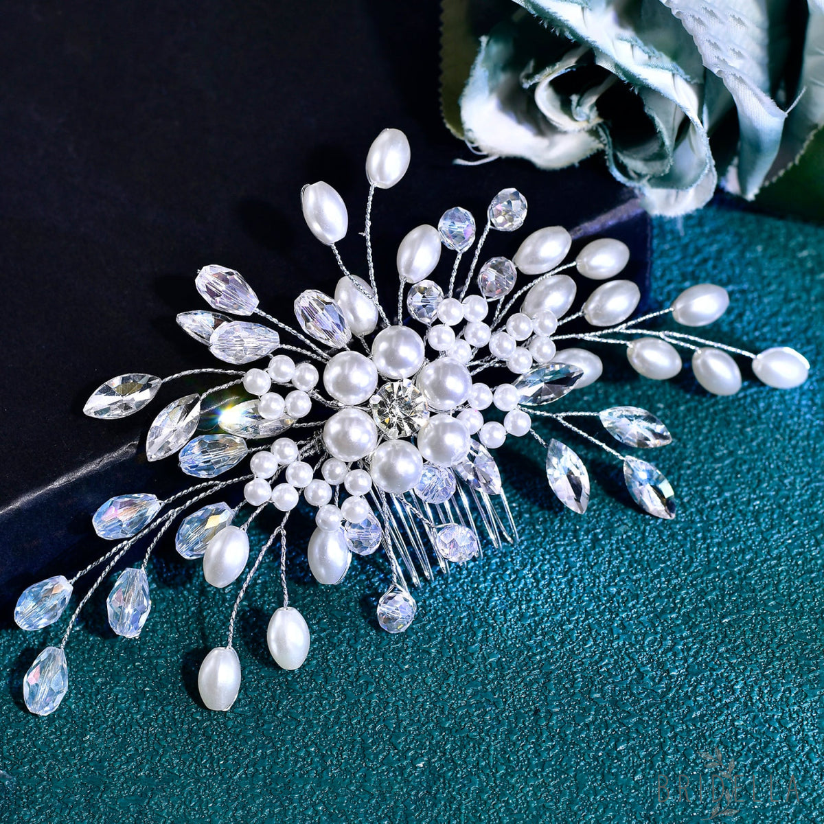 BHP836-S silver rhinestone pearl tiara