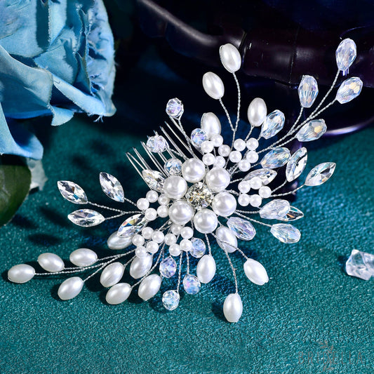 BHP836-S silver rhinestone pearl tiara