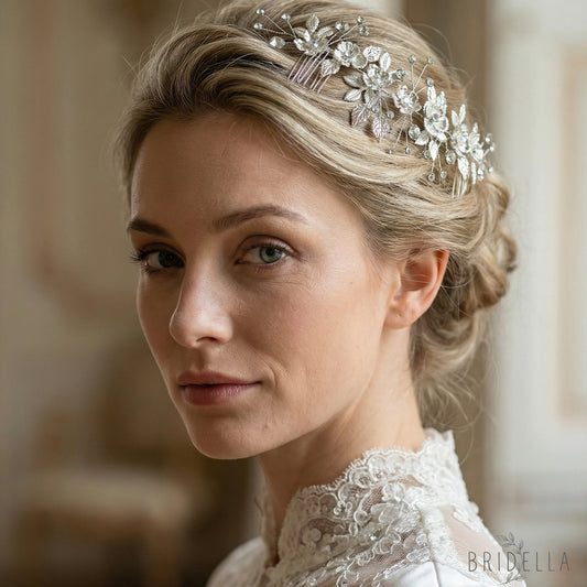 Silver Rhinestone Pearl Bridal Tiara Wedding Headpiece - Bridella BHP523-S - Silvery - HEADWEAR