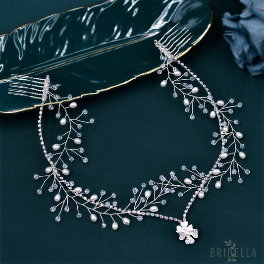 BHP592-S silver rhinestone pearl tiara