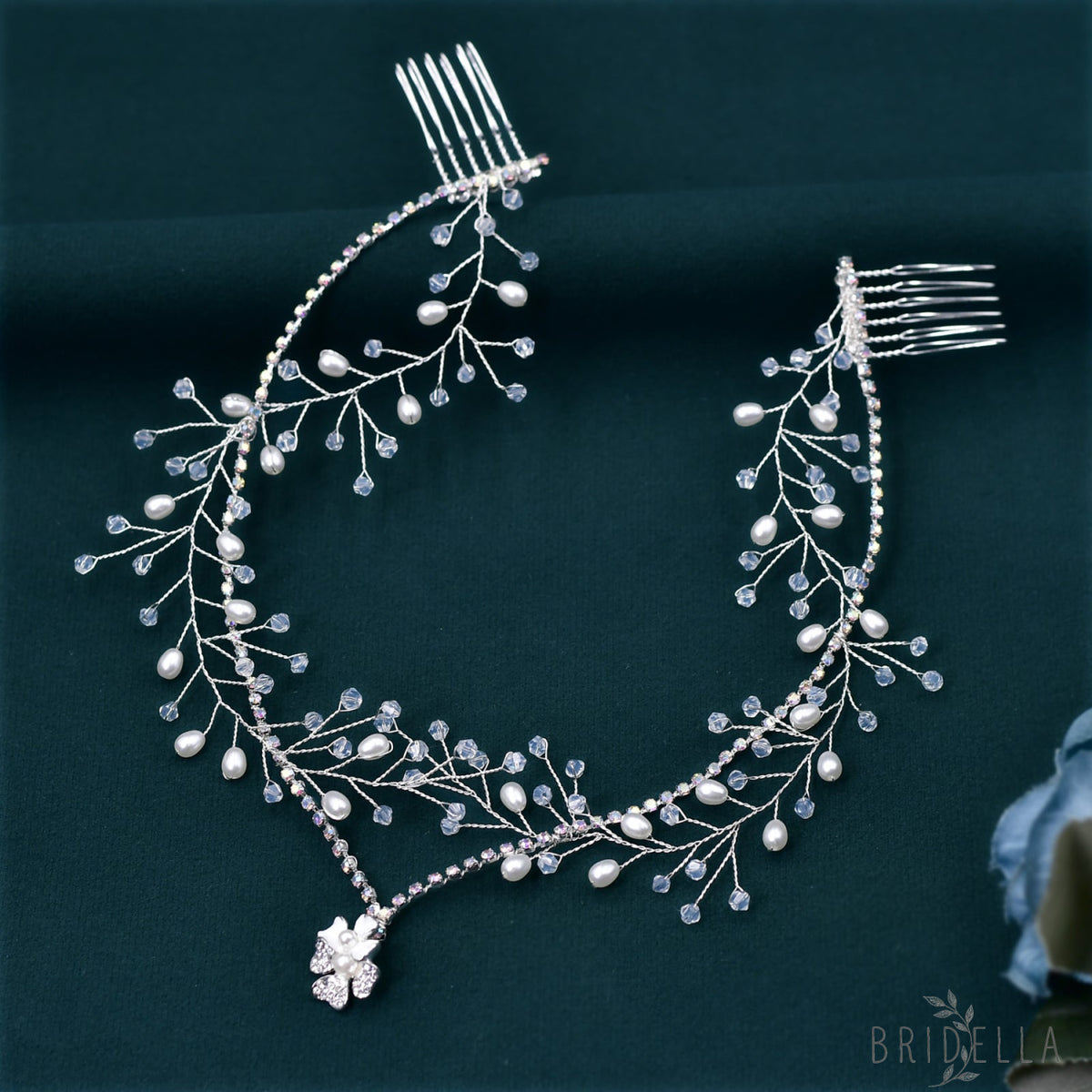 BHP592-S silver rhinestone pearl tiara