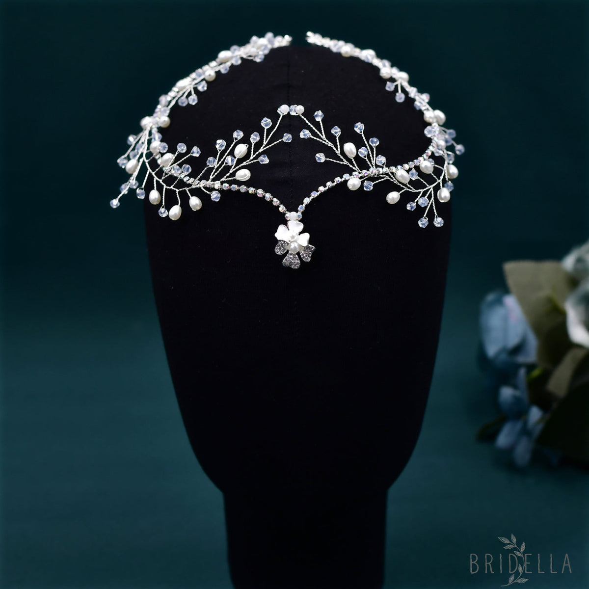 BHP592-S silver rhinestone pearl tiara