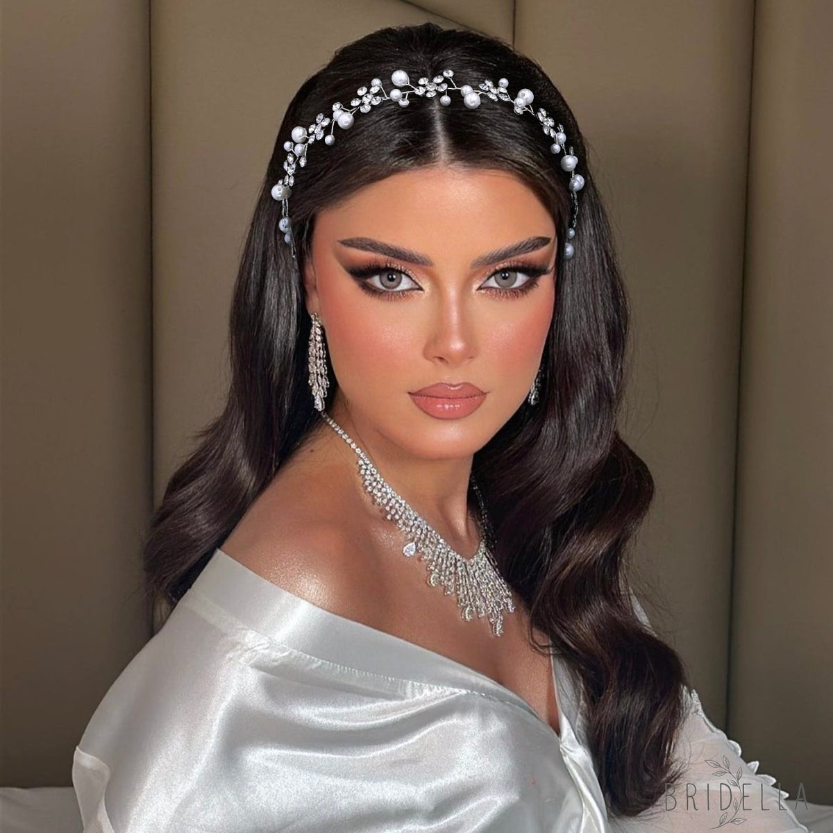 BHP730-S silver rhinestone pearl tiara