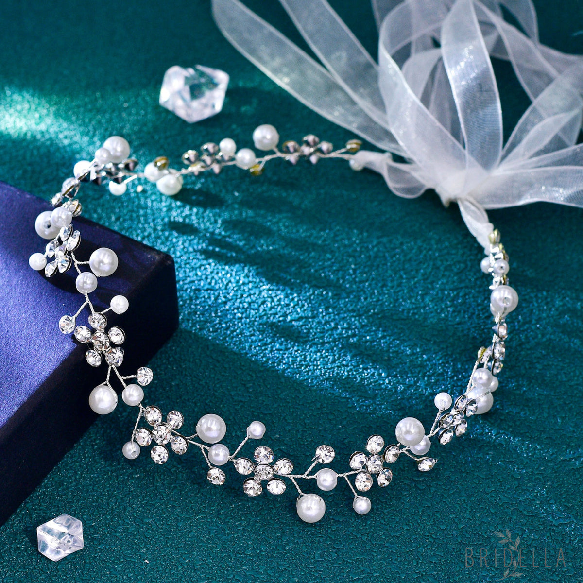 BHP730-S silver rhinestone pearl tiara
