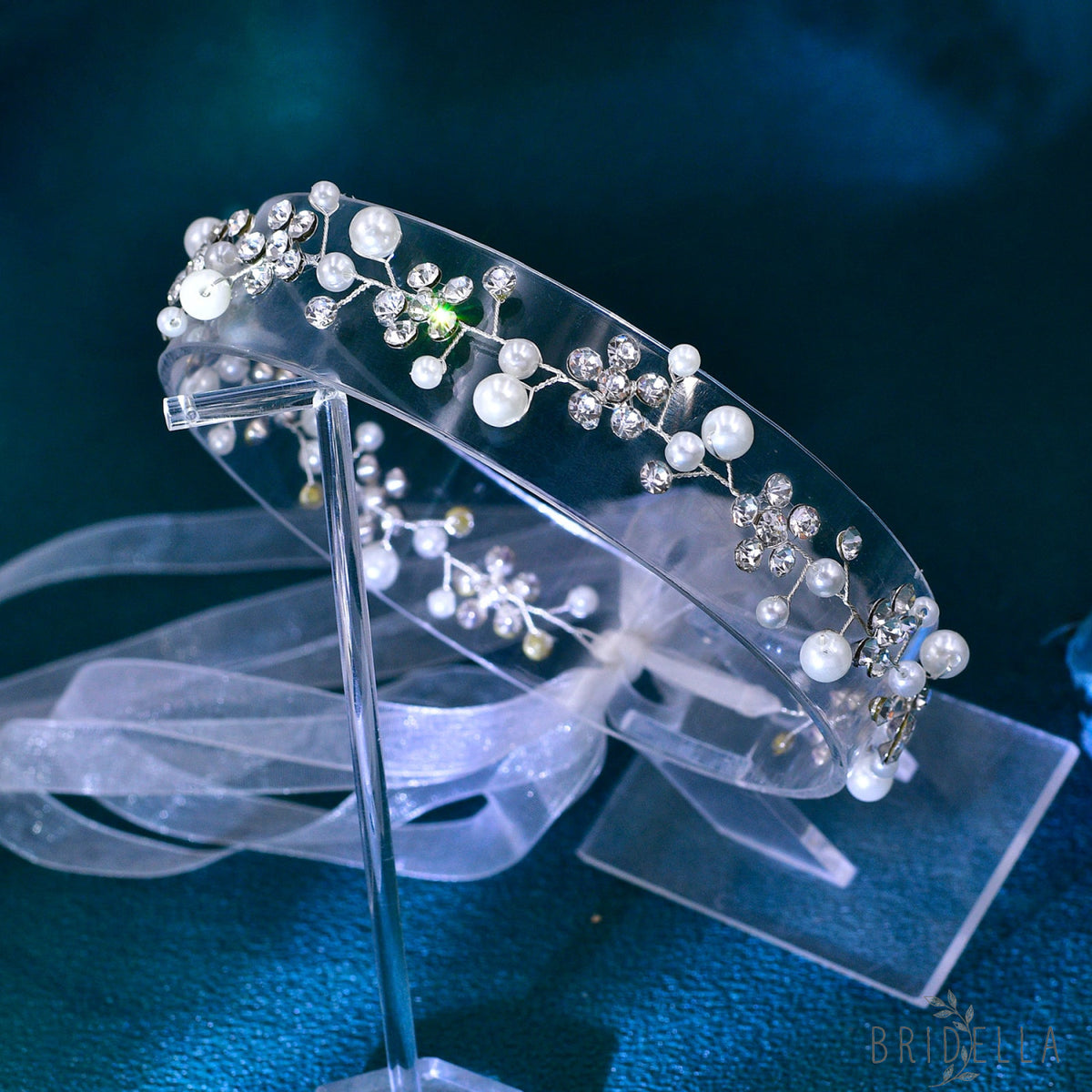 BHP730-S silver rhinestone pearl tiara