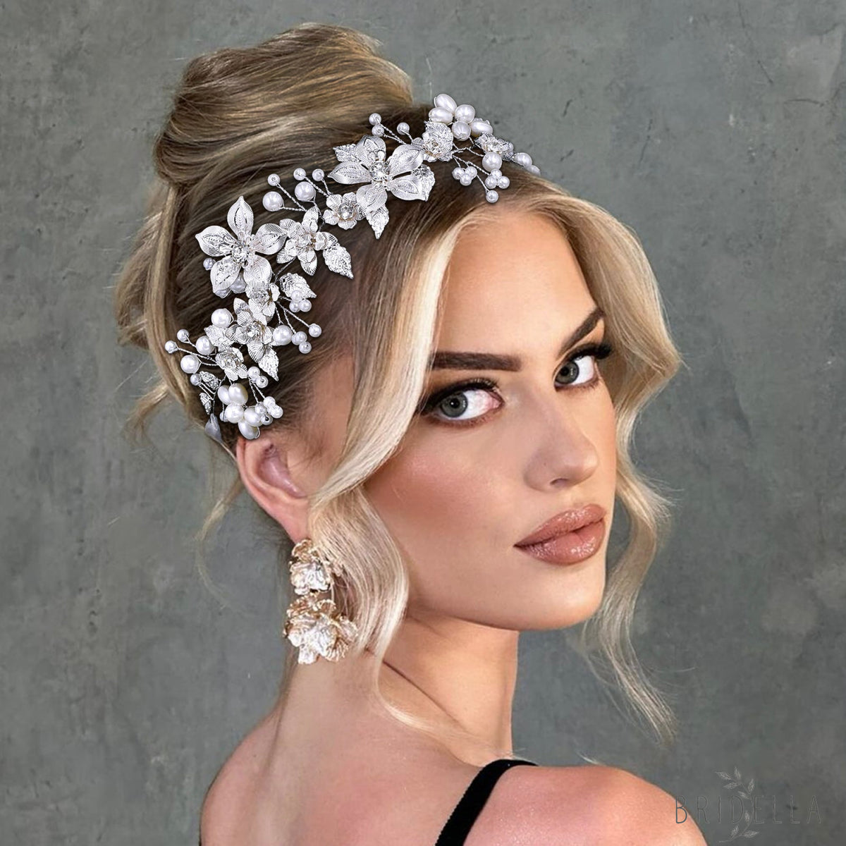 BHP749-S silver rhinestone pearl tiara