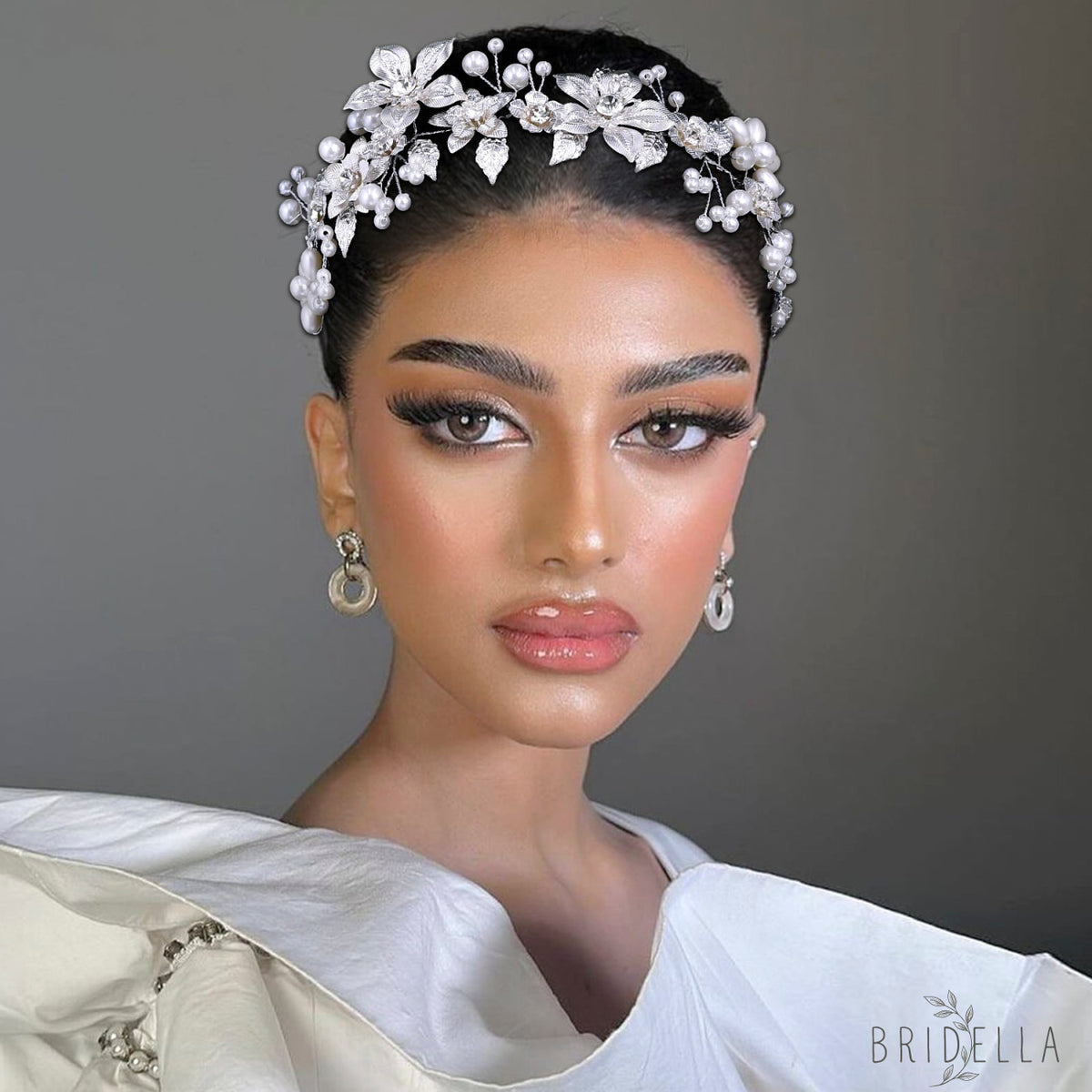 BHP749-S silver rhinestone pearl tiara