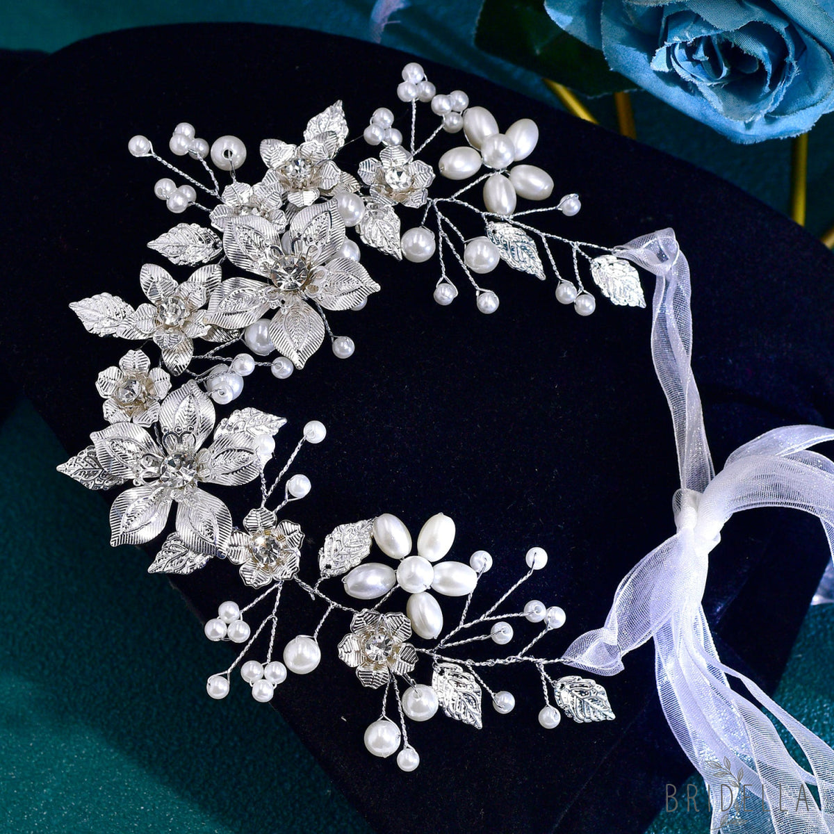BHP749-S silver rhinestone pearl tiara