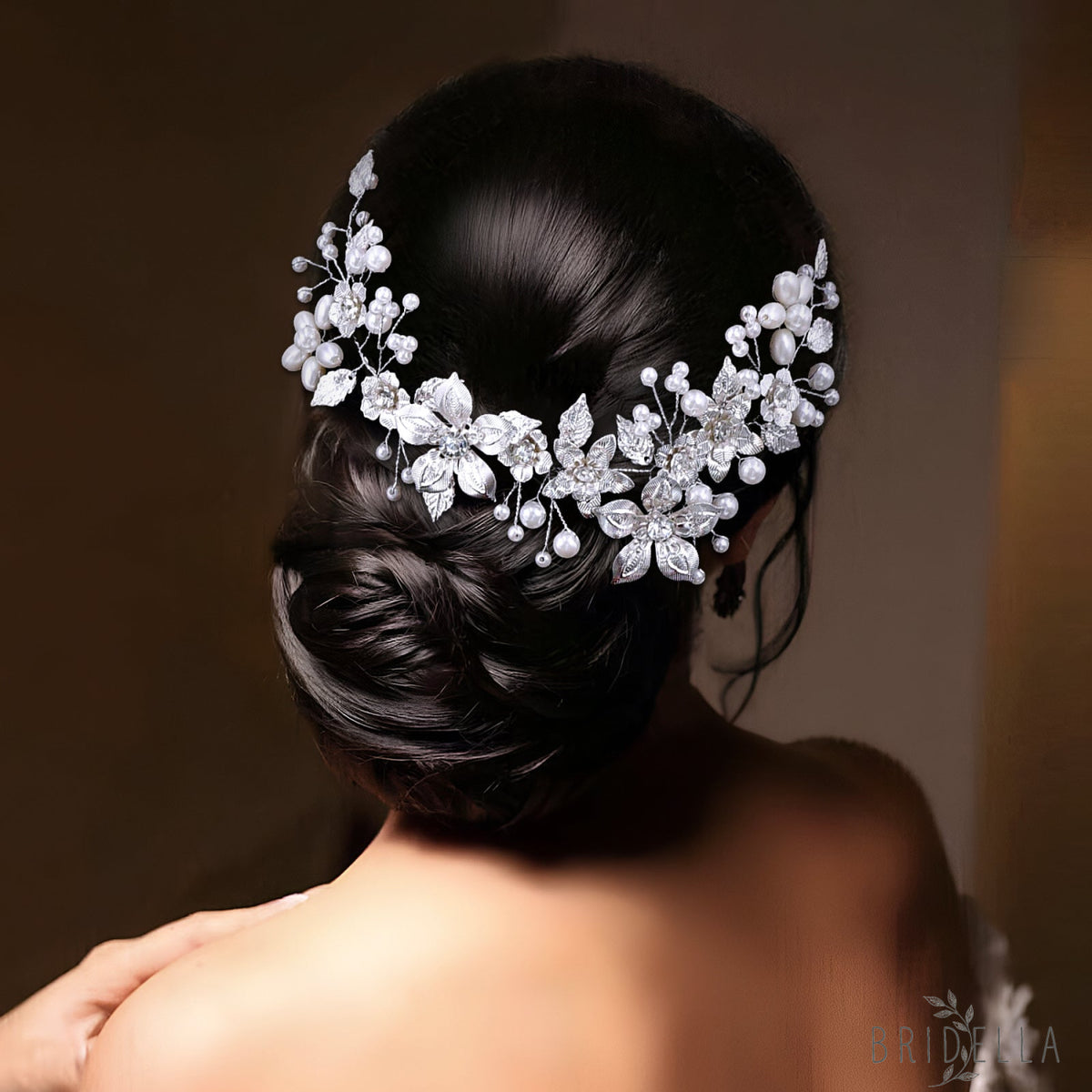 BHP749-S silver rhinestone pearl tiara