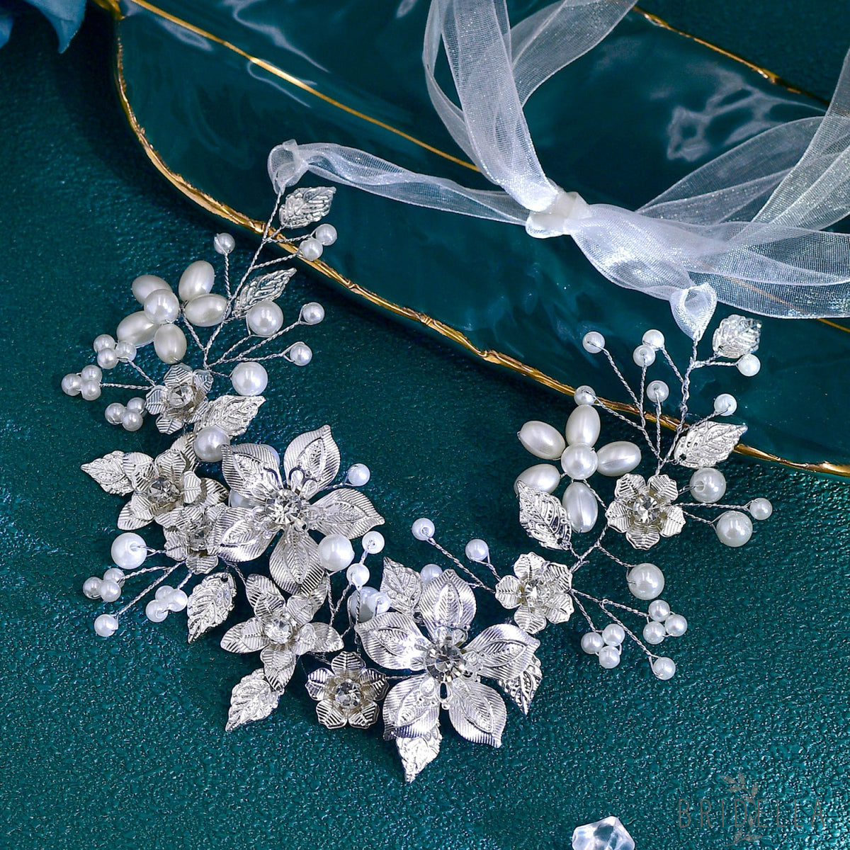 BHP749-S silver rhinestone pearl tiara
