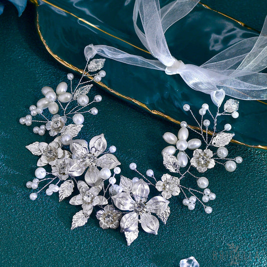 BHP749-S silver rhinestone pearl tiara