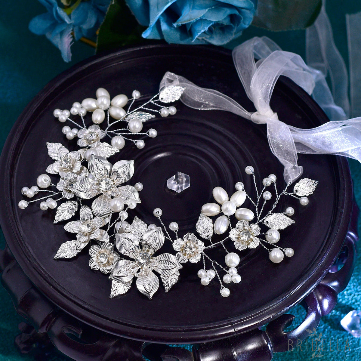 BHP749-S silver rhinestone pearl tiara