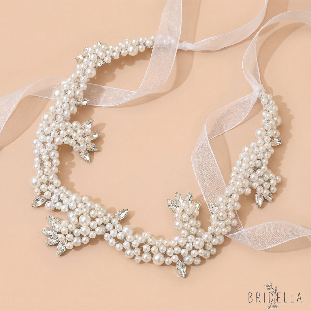 Silver Rhinestone & Pearl Cluster Bridal Headband - Bridella BHP186-S - Silvery - HEADWEAR