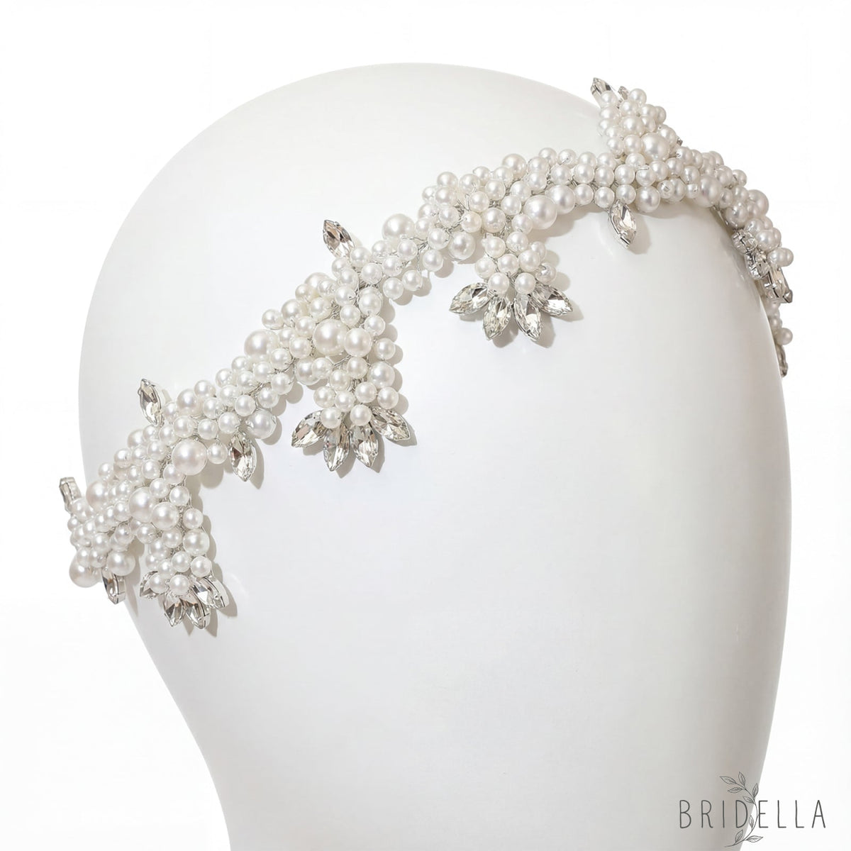 Silver Rhinestone & Pearl Cluster Bridal Headband - Bridella BHP186-S - Silvery - HEADWEAR