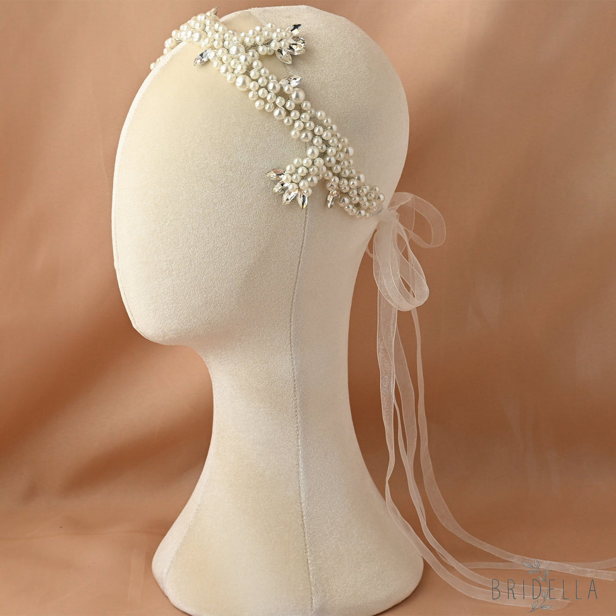 Silver Rhinestone & Pearl Cluster Bridal Headband - Bridella BHP186-S - Silvery - HEADWEAR