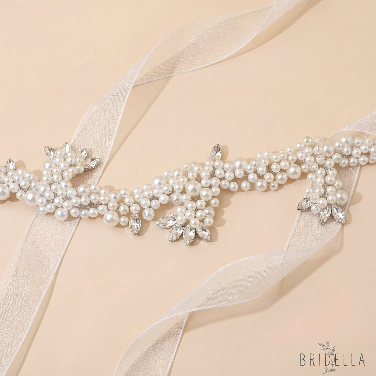 Silver Rhinestone & Pearl Cluster Bridal Headband - Bridella BHP186-S - Silvery - HEADWEAR