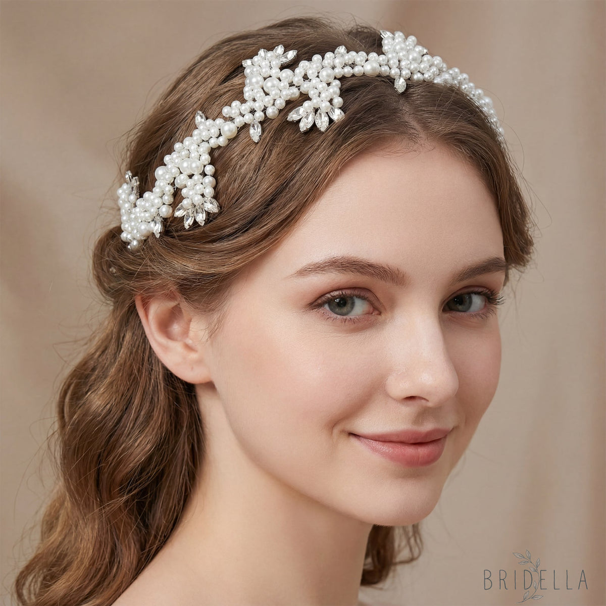 Silver Rhinestone & Pearl Cluster Bridal Headband - Bridella BHP186-S - Silvery - HEADWEAR