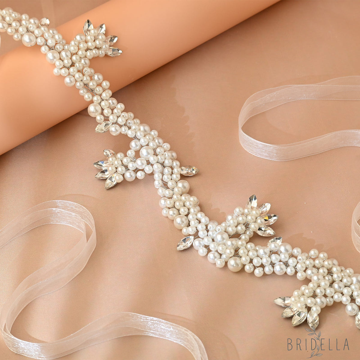 Silver Rhinestone & Pearl Cluster Bridal Headband - Bridella BHP186-S - Silvery - HEADWEAR