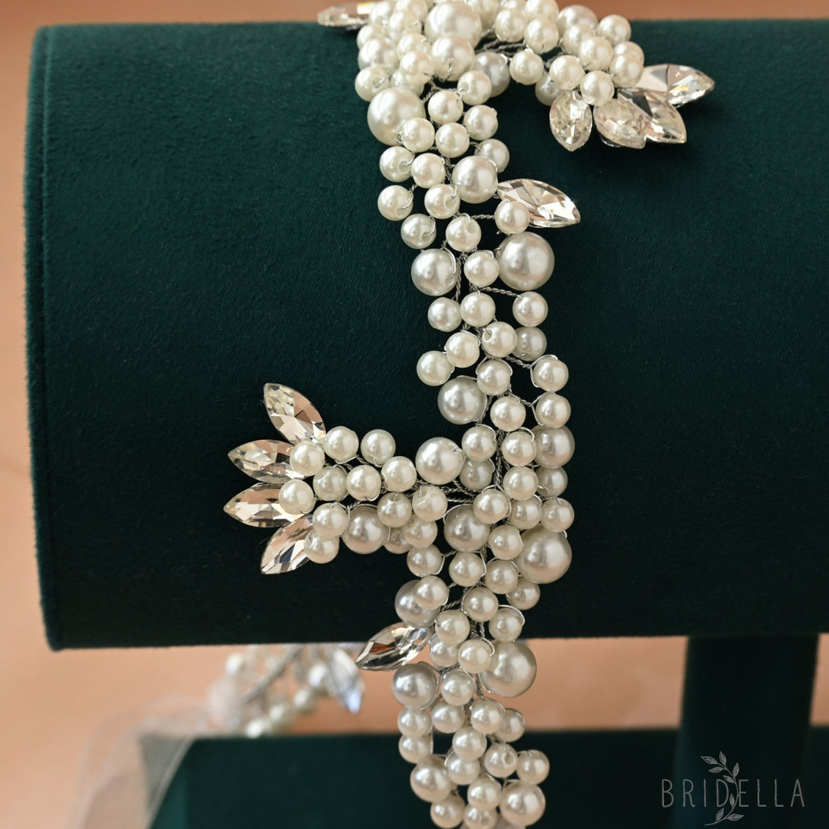 Silver Rhinestone & Pearl Cluster Bridal Headband - Bridella BHP186-S - Silvery - HEADWEAR