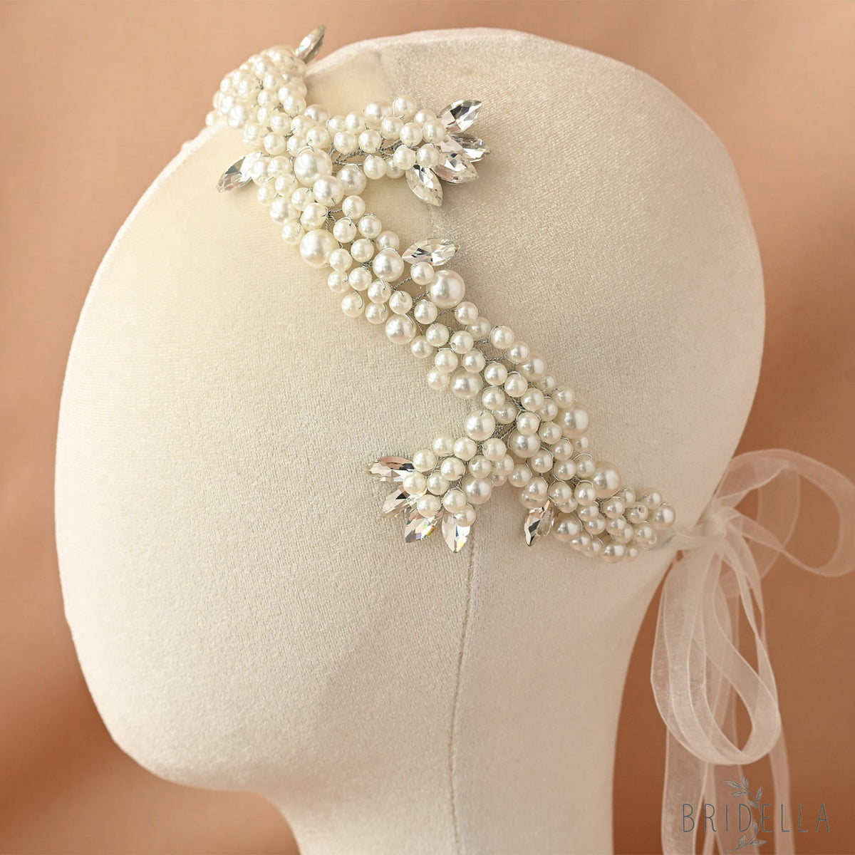 Silver Rhinestone & Pearl Cluster Bridal Headband - Bridella BHP186-S - Silvery - HEADWEAR