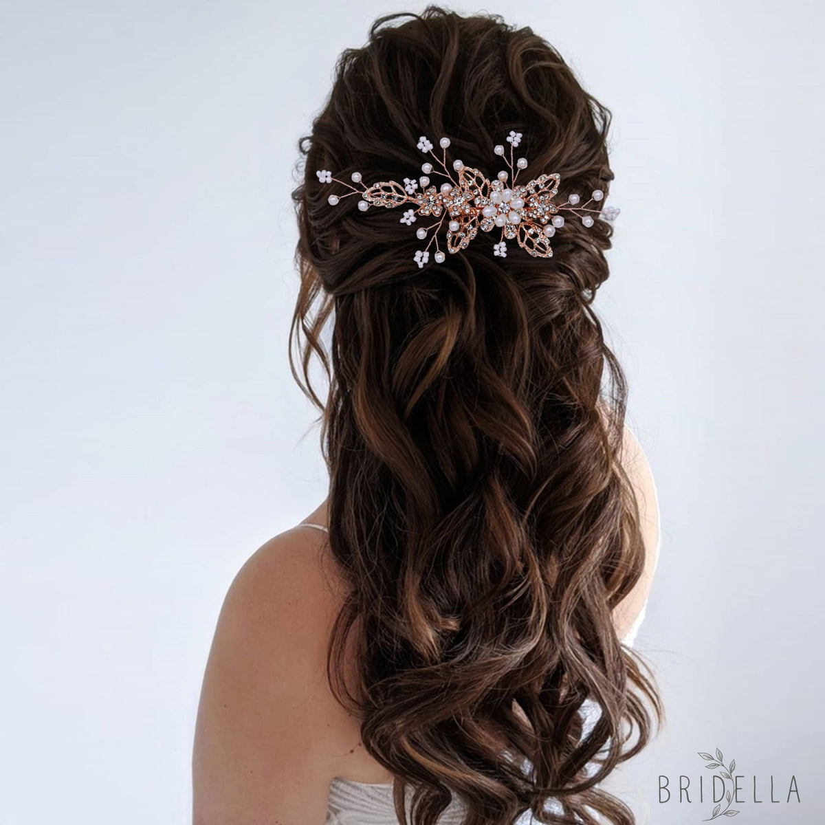 BHP342-S silver rhinestone pearl hair comb