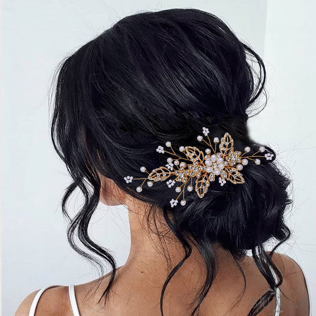 BHP342-S silver rhinestone pearl hair comb