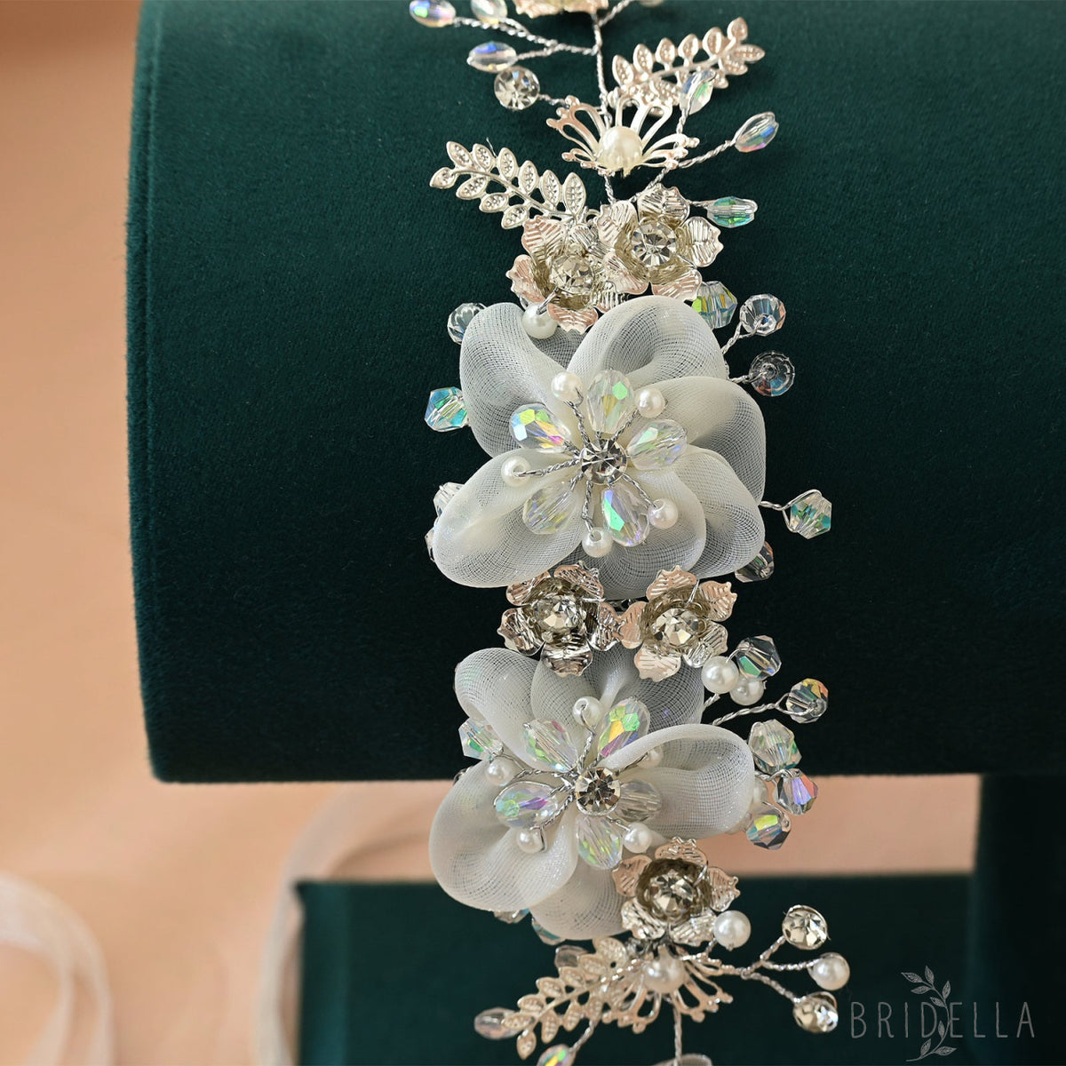 Silver Rhinestone & Pearl Floral Bridal Headband - Bridella BHP275-S - Silvery - HEADWEAR
