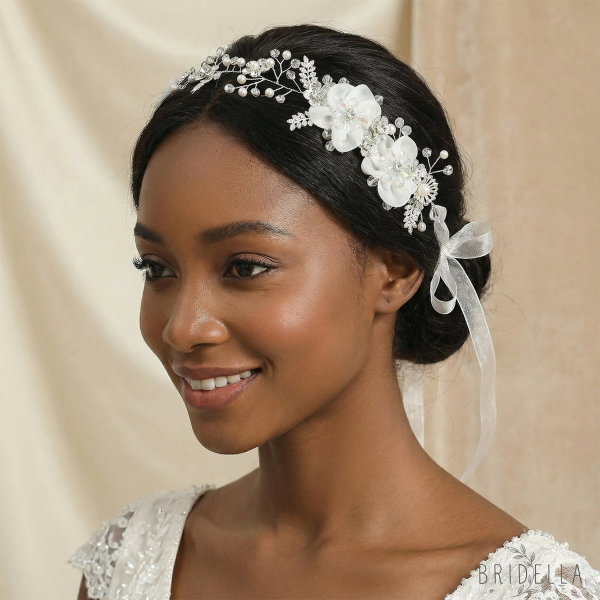 Silver Rhinestone & Pearl Floral Bridal Headband - Bridella BHP275-S - Silvery - HEADWEAR