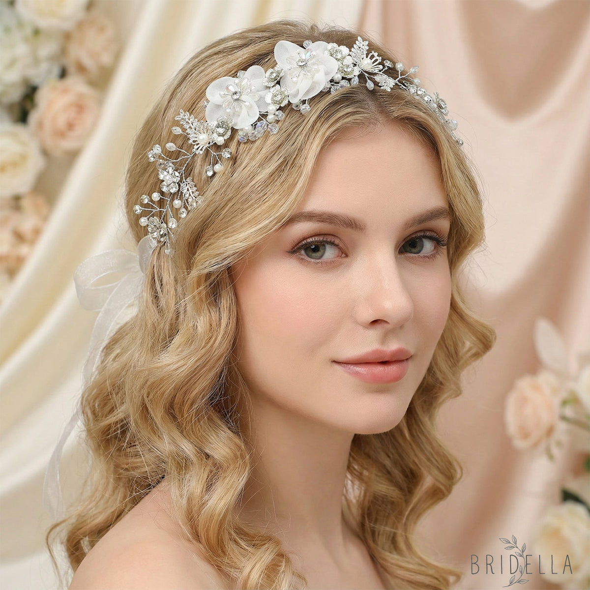 Silver Rhinestone & Pearl Floral Bridal Headband - Bridella BHP275-S - Silvery - HEADWEAR