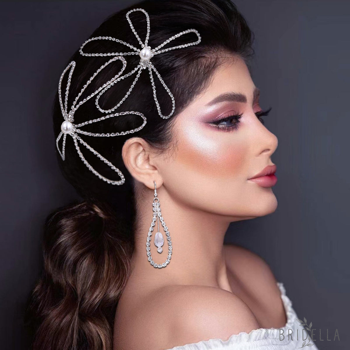 BHP367-Single Hair Comb silver rhinestone pearl hair comb