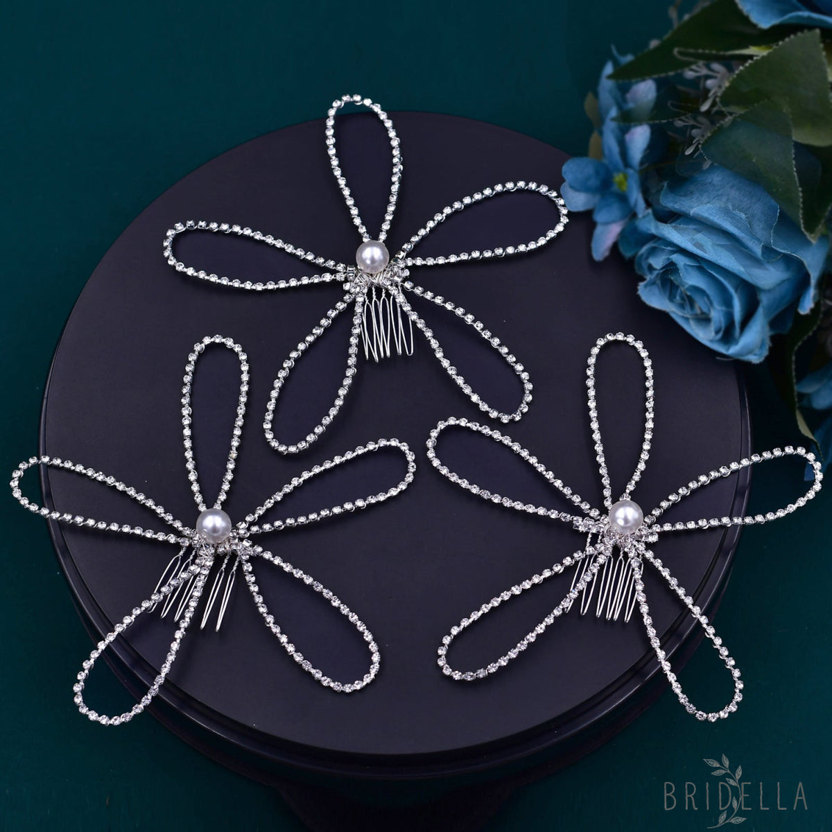 BHP367-Single Hair Comb silver rhinestone pearl hair comb