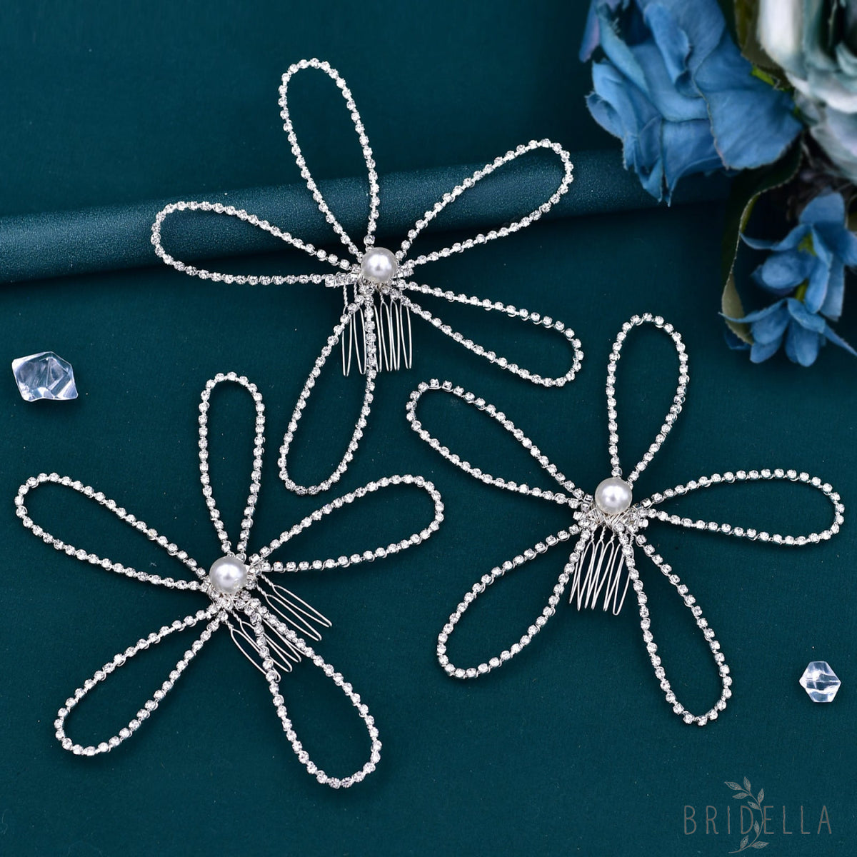 BHP367-Single Hair Comb silver rhinestone pearl hair comb